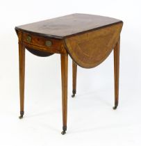 A late 18thC / early 19thC satinwood and burr yew Pembroke table with oval drop leave and a single