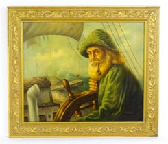 R. Bloesen, 20th century, Oil on canvas, A portrait of a fisherman steering a ship at sea. Signed