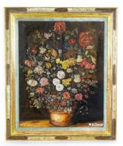 Neuman, Continental School, 20th century, Oil on canvas board, A still life study with flowers in