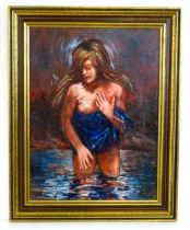 Andrew Vicari (1932-2016), Oil on board, Bather, A study of a female bather in the sea. Signed lower