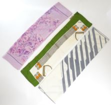 Vintage fashion / clothing: Three scarves to include a lilac coloured silk scarf by Ostinelli, a