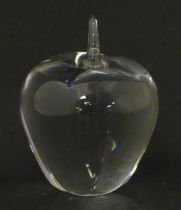 A Belgian glass / crystal model of an apple by Val Saint Lambert. Signed and numbered under.