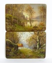 Early 20th century, Oil on card, A pair of landscape scenes, one depicting a cottage in the woods,