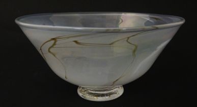 An art glass bowl with marbled detail. Approx. 3" high x 6" diameter Please Note - we do not make