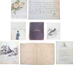 An early 20thC scrapbook / scrap album containing various poems, quotes, watercolours, pencil