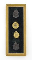 Four assorted cricket fobs / medals, to include one silver example hallmarked Birmingham 1948, maker