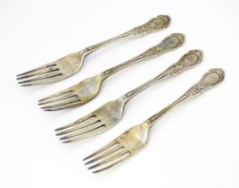 Four silver forks hallmarked Birmingham 1898 / 1899, maker Elkington & Co. Ltd. Approx. 7" long (