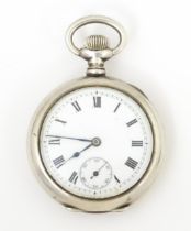 An early 20thC silver ladies pendant/fob watch, The Swiss 17-jewel movement with white enamel dial