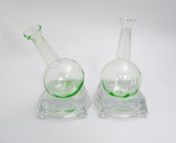 Borek Sipek for DSM: A pair of bohemian crystal DSM glass decanters / carafe and stands by Borek