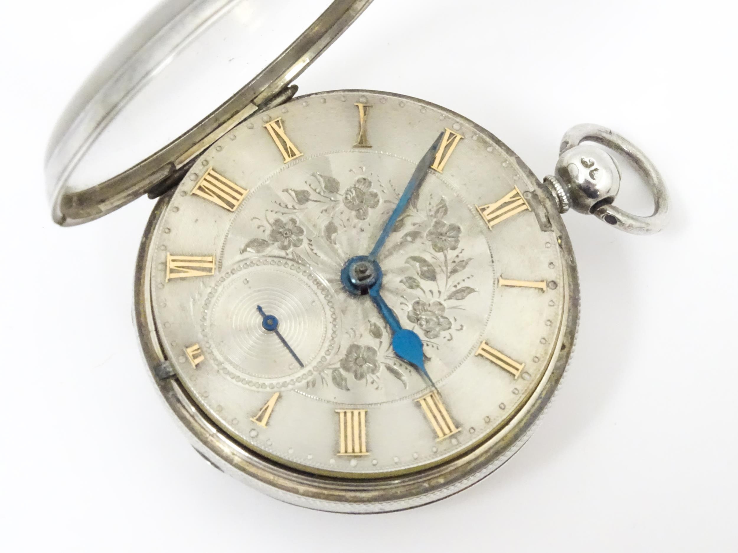 A Victorian silver cased pocket watch. The case hallmarked London 1847 maker William Carter. The key - Image 8 of 8