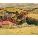 Robertson (Barbara, 1946-2018). Village Landscape, Cornwall, oil on canvas,