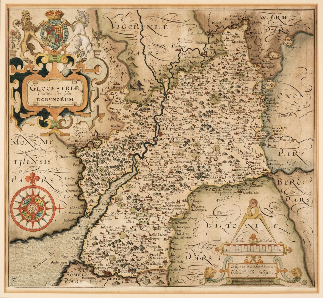 Maps. Saxton (Christopher & Hole G.), Glocestriae comitatus olim sedes Dobunorum [1627]