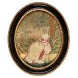 Embroidered Picture. A Silk Picture of a Pretty Girl, Seated Beneath a Tree, circa 1820
