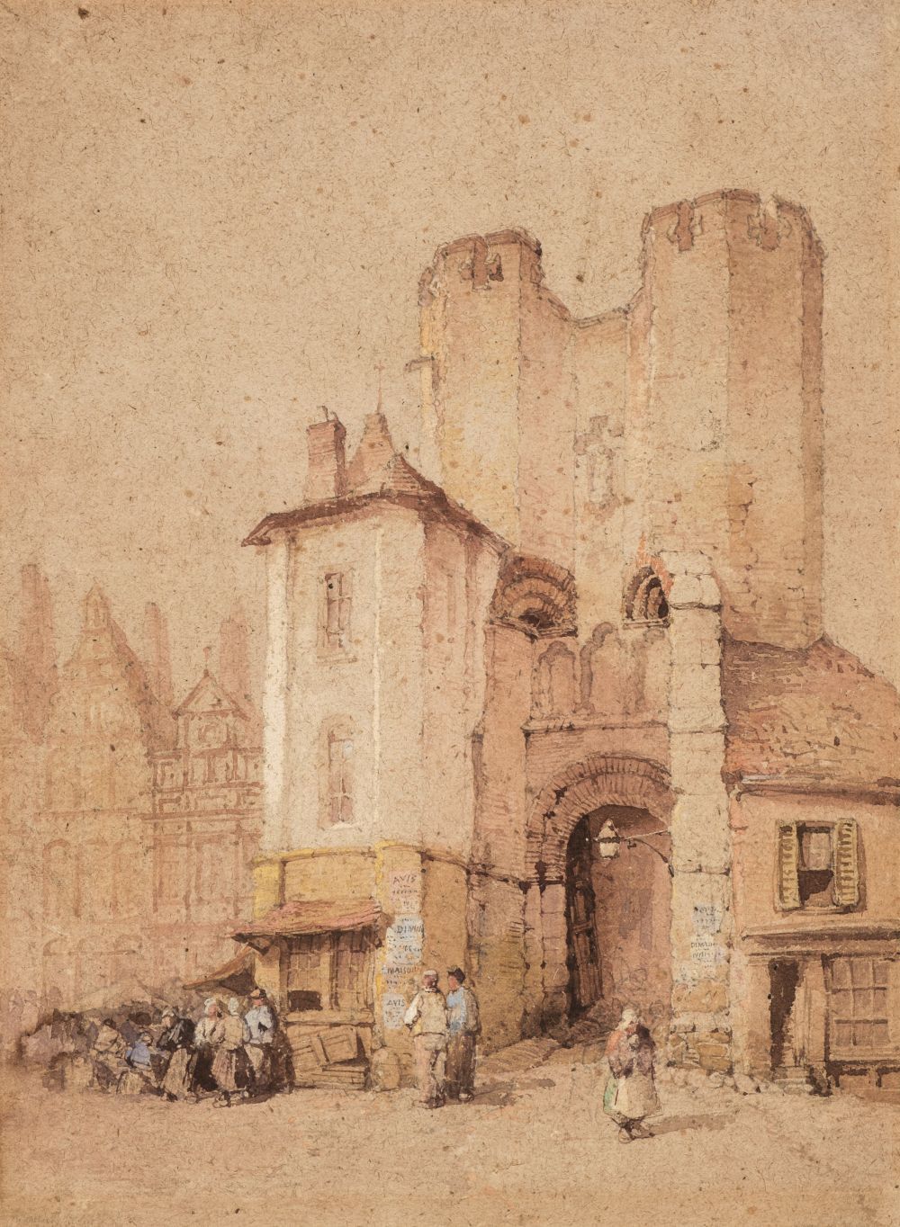 Wood (Lewis John, 1813-1901). Ancient Buildings, Dinan, Brittany, watercolour