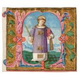 Illuminated Miniature. An illuminated initial fragment with miniature of Saint Lawrence, c.1500(?)