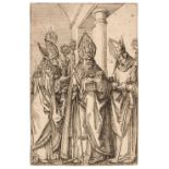 Dürer, After (1471-1528). Saints Nicholas, Ulrich and Erasmus, circa 1580-1620, etching