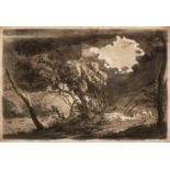 Attributed to Paul Sandby (1731-1809). A Stormy wooded landscape, aquatint, c 1773