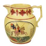 Duke of Wellington. A George III yellow pottery jug circa 1815