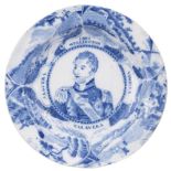Duke of Wellington. A George III blue and white pottery dish circa 1811,