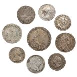 Elizabeth I (1558-1601). Threepence, 1575, fine, together with Charles II (1660-85) and other coins