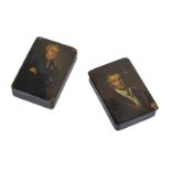 Duke of Wellington. Two lacquered papier maché snuff boxes circa 1820