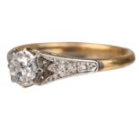 Ring. An 18ct gold and platinum diamond solitaire ring, size N, gross weight 2.5g