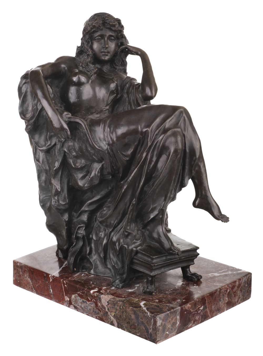 Bronze Sculpture. A 19th century style bronze, modelled as a pensive female