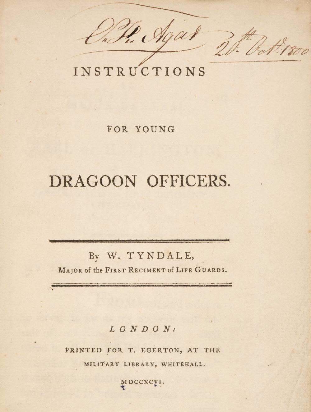 Tyndale (William). Instructions for Young Dragoon Officers, 1796