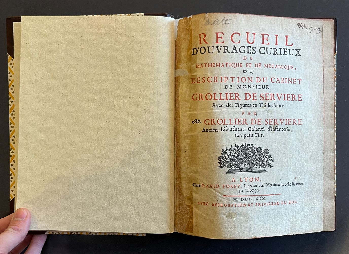 Grollier de Serviere (Gaspard). Recueil d'Ouvrages Curieux, 1st edition, 1719 - Image 5 of 11