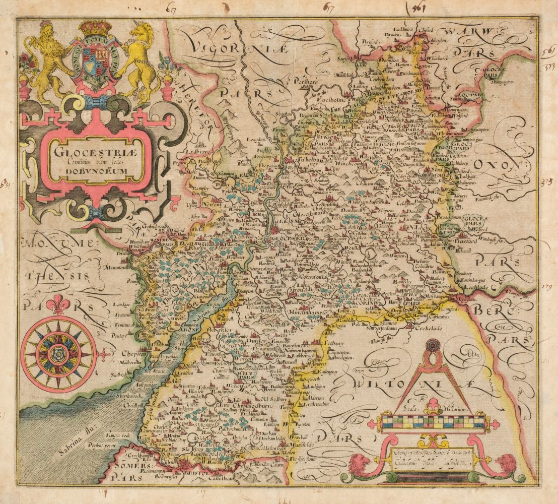 Gloucestershire. Saxton (C. & Hole G.), Glocestriae Comitatus olim sedes Dobunorum, [1610]