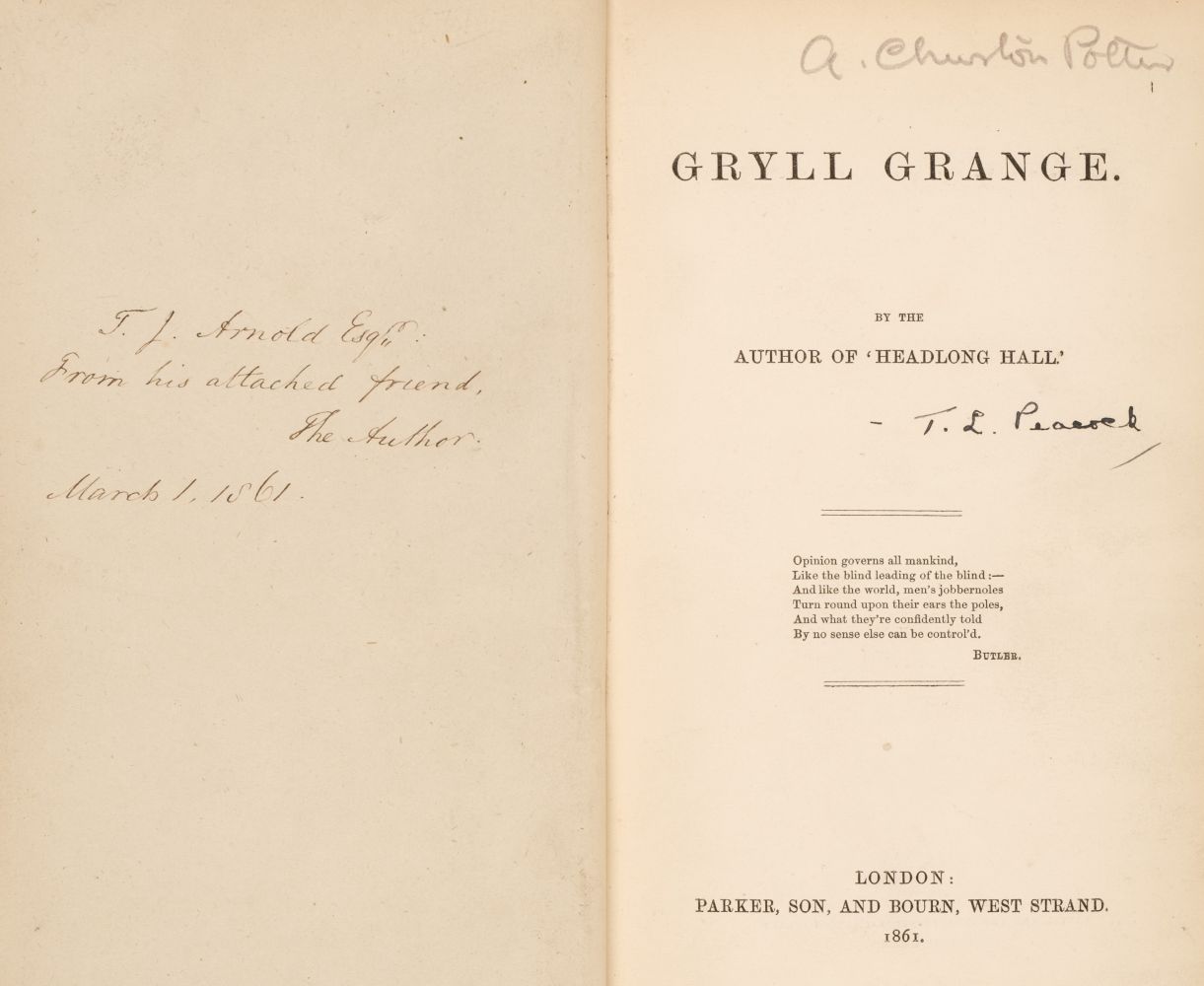 Peacock, Thomas Love. Gryll Grange, 1st edition, London: Parker, Son, and Bourn, 1861