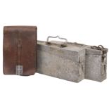 Luftwaffe. WWII Luftwaffe brown leather map case with two aluminium ammunition boxes