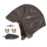 Flying Helmet. An interwar period brown leather flying / motoring helmet
