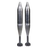 Mortar Rounds. A pair of decommissioned polished military 80 mm mortar rounds