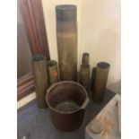 Munitions. WWI German Howitzer cartridge case and other brass shell cases