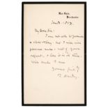Hardy (Thomas, 1840-1928). Autograph Letter Signed, ‘T Hardy’, Max Gate, Dorchester, 13 January