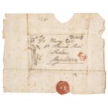 Byron (George Gordon, 1788-1824). Autograph address panel cover (unsigned) with Venice place stamp