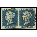 Stamps. Great Britain, 1840 2d blue, horizontal pair (LK/LL) / Great Britain. 1855 Q. V. 1D
