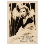 Kelly (Grace, 1929-1982). A vintage signed and inscribed glossy publicity photograph