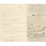 Drinkwater (John, 1882-1937). A group of 3 Autographs Poems Signed, 1922