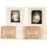 Boxing Microphotographs. Pair of microphotographs of the boxers Tom Sayers and John Heenan, c. 1860