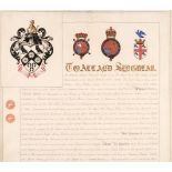 Grant of Arms. Manuscript Grant of Arms for Abraham Rhodes Calvert of Harefield... , Yorkshire