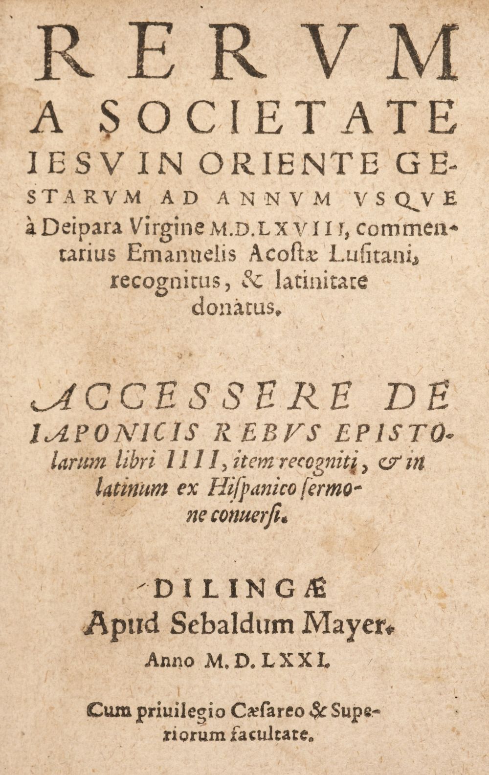 Acosta (Emanuel). Rerum a Societate Iesu in Oriente gestarum, 1571