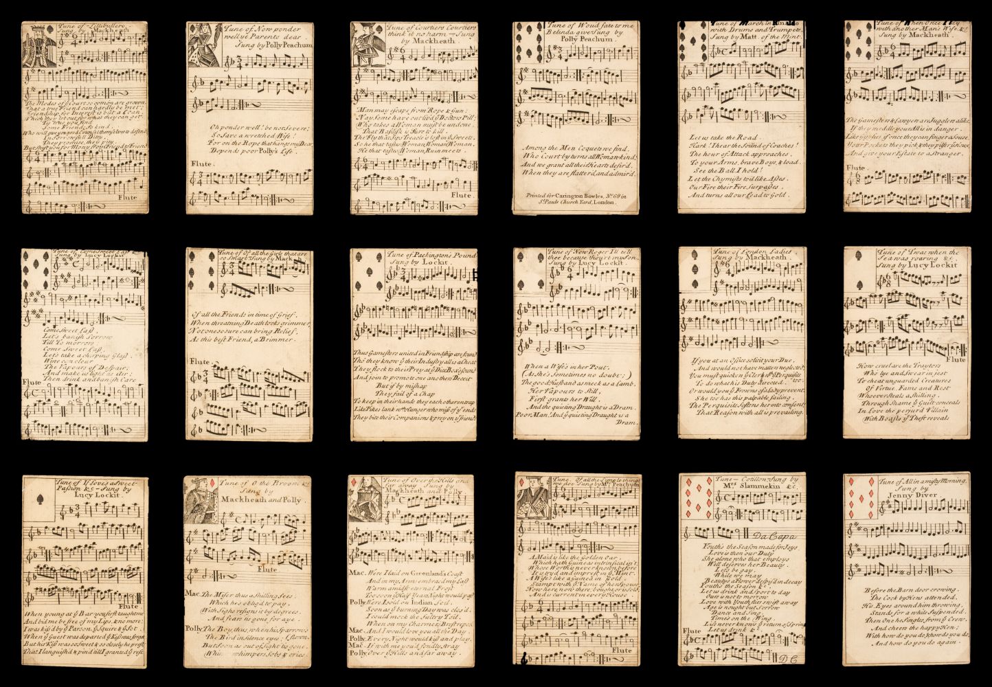English musical playing cards. The Beggar's Opera, printed for Carington Bowles, London, circa 1770