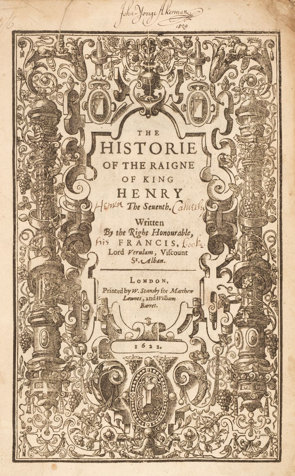 Bacon (Francis). The Historie of the Raigne of King Henry the Seventh, 1622