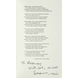 Heaney (Seamus, 1939-2013). Christmas card, privately printed for the author