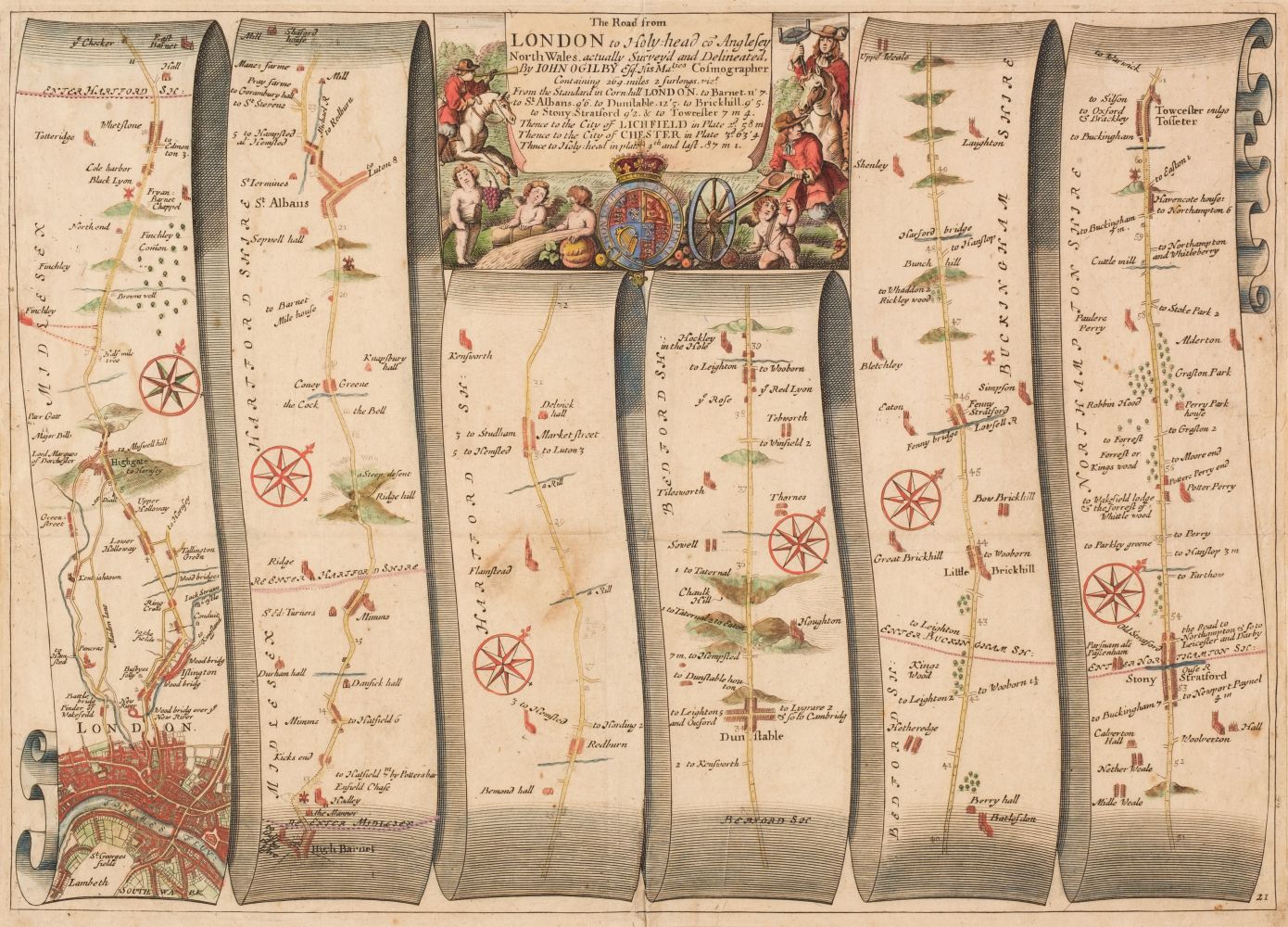 Ogilby (John). The Road from London to Holy-head co. Anglesey..., circa 1676