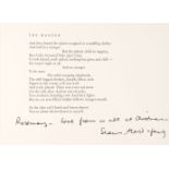 Heaney (Seamus, 1939-2013). Christmas card, privately published for the author by Peter Fallon