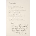 Heaney (Seamus, 1939-2013). Christmas card, privately published for the author