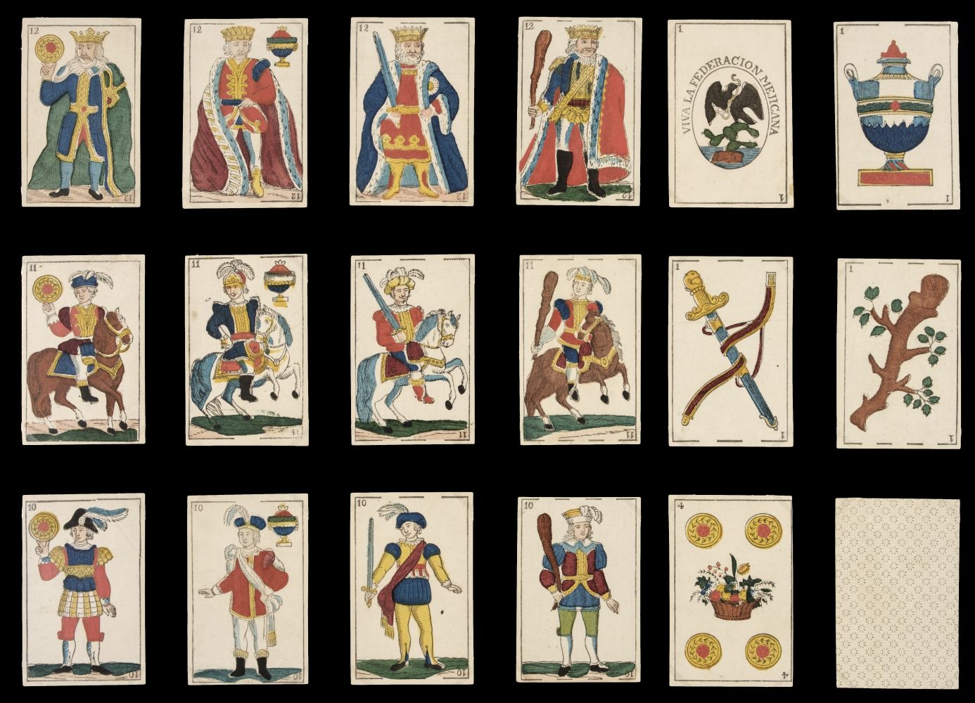 Mexican playing cards. Llombart pattern, Mexico: unknown maker, circa 1835-1843